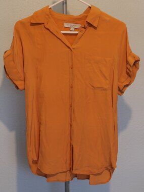 LOFT Sherbet Orange Viscose Camp Shirt Short Sleeve Button Up Blouse Size S
